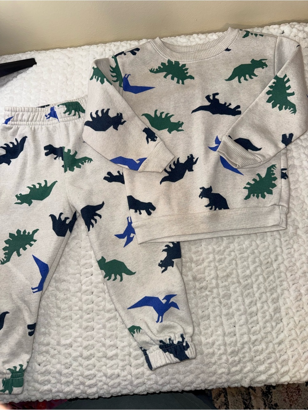 Kids Cream Dinosaur Set with Green & Blue Dino Prints